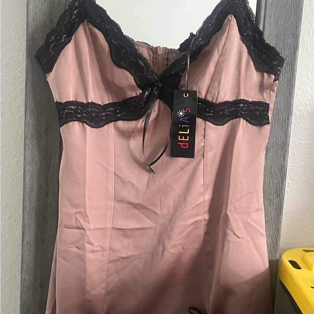 Delirious Tan and Black Lace Chemise